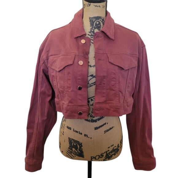 XS DL1961 X Marianna Hewitt brown denim cropped jean jacket, rose gold buttons - Picture 4 of 6